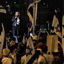 Former Israeli Foreign Minister Tzipi Livni speaks during a protest against the Prime Minister Benjamin Netanyahu's judiciary overhaul in front of the Israeli prime ministry office in Jerusalem