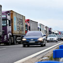 Lorries belonging to Ukrainian hauliers remain blocked at the border crossing on the Ukrainian-Polish border, Lviv region, western Ukraine.