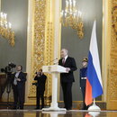 Der russische Präsident Wladimir Putin trifft sich mit seinen Wahlhelfern im Kreml in Moskau, Russland, am 20. März 2024.