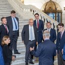 Members of the delegation speak with State Senator David Argall in the Pennsylvania State Capitol