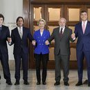 From left: Argentina's President Javier Milei, Uruguay President Luis Lacalle Pou, European Commission President Ursula von der Leyen, Brazil's President Luiz Inacio Lula da Silva and Paraguay's President Santiago Pena pose for a picture during the Mercosur Summit in Montevideo, Uruguay,