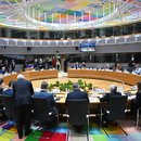 A general view of the emergency summit with European Union leaders to discuss Ukraine and security issues.