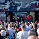 Andrej Babiš, leader of ANO movement greets supporters during an election campaign rally.