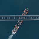 Aerial view of container cargo ship in transportation business.