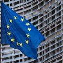 EU flag is seen in front of the European Comission Berlaymont building in Brussels