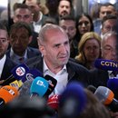 Rumen Radev, Leader of "Progressive Bulgaria" Party addresses the press on election night. 