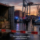 Ship yard with containsers seized by the German police