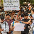 Cockroach Janta Party supporters protest over exam paper leaks in New Delhi.