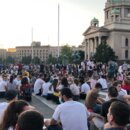 Seat demonstration in front of the Serbian national parliament