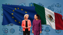 European Commission President Ursula von der Leyen and Mexican President Claudia Sheinbaum walking side to side