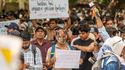Cockroach Janta Party supporters protest over exam paper leaks in New Delhi.
