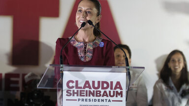 Claudia Sheinbaum, the Mexican presidential candidate of the ‘Let's keep making history’ alliance, speaks during a campaign event.
