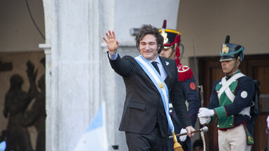 Argentiniens Präsident Javier Milei bei der Feier des 214. Jahrestages der Mairevolution in der Stadt Córdoba.