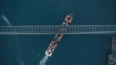 Aerial view of container cargo ship in transportation business.