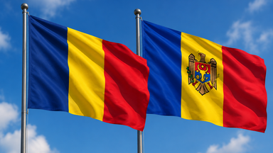 Flags of Romania and the Republic of Moldova.