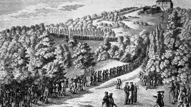 Zug der Studenten auf die Wartburg 1817 / Zeitgenössischer Stahlstich eines unbekannten Meisters aus dem 19. Jh.