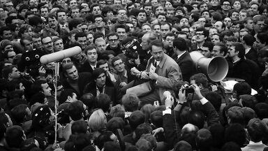 Ralf Dahrendorf und Rudi Dutschke beim Bundesparteitag 1968