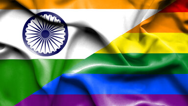 Mixtur der Flaggen Indiens und der "LGTB"-Bewegung