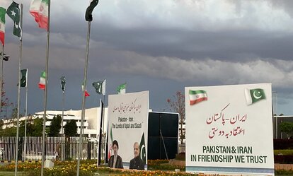 Banners in the D Chowk in front of Parliament House, Iranian President Ebrahim Raisi's trip to Pakistan  - April 2024,Islamabad