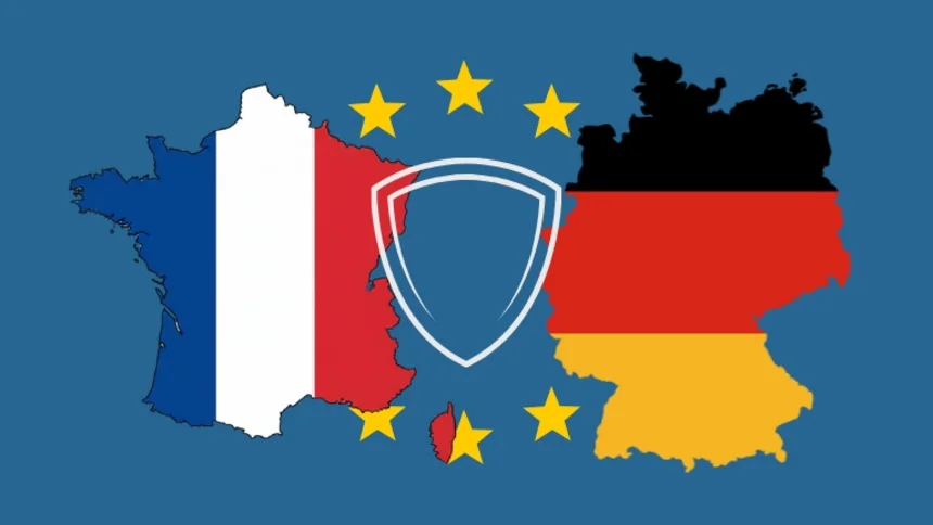 Deutschland und Frankreich mit EU-Sternen im Hintergurnd