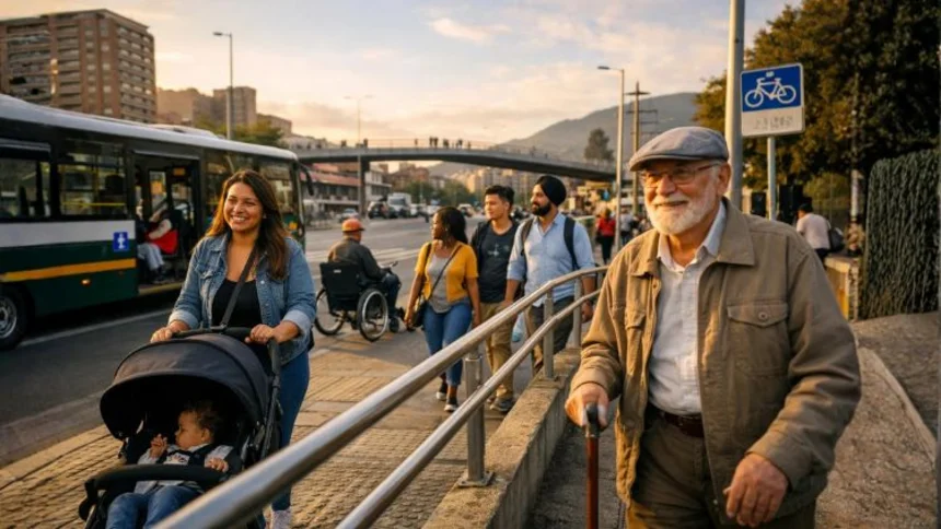 Gente caminando en una ciudad inclusiva Latinoamericana 