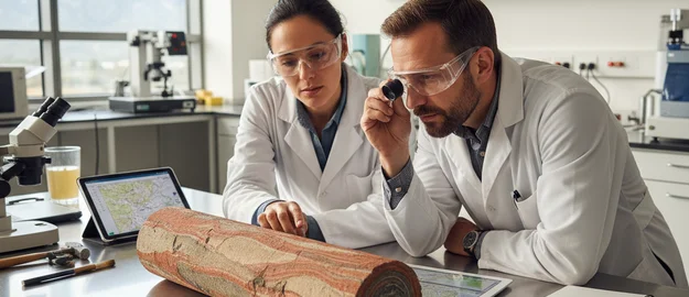 Wissenschaftler analysieren Gesteinsproben
