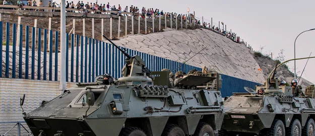 Spanish army soldiers travel in military vehicles after being deployed to the Spanish enclave of Ceuta, Thursday, July 30, 2026.